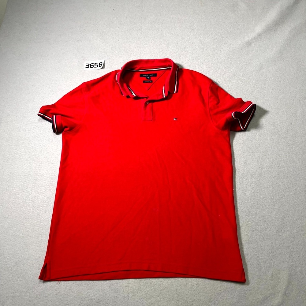 Tommy Hilfiger Polo Shirt Mens Large Red Short Sleeve Regular Fit‎ Golf Tennis